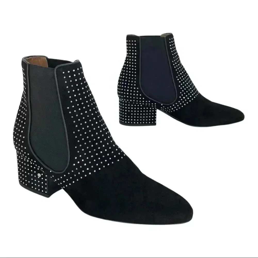 Laurence Dacade Rocco Black Suede Studded Womens Booties Size 7.5M EU 38.5 - Picture 12 of 16
